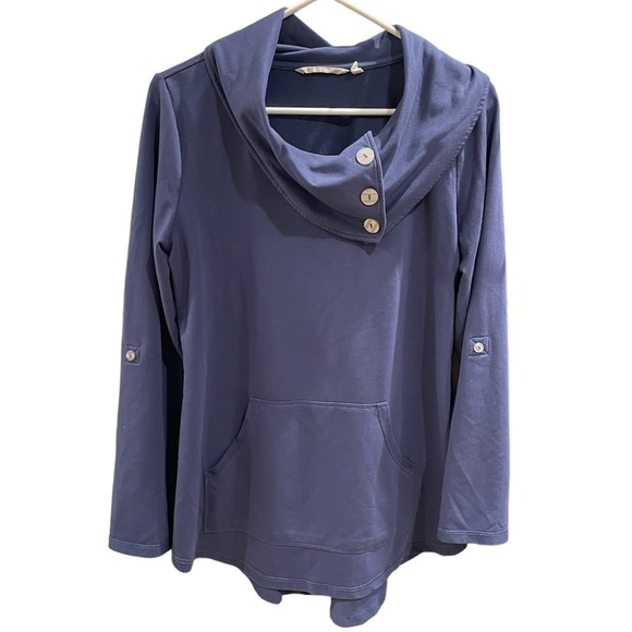 Soft Surroundings Kassidy Cowl Neck Pullover Sweatshirt - Blue - Picture 2 of 6